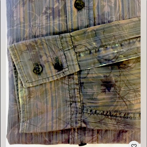 Hugo Boss Men Dress Shirt Brown Gray Floral Distress XL Cotton Long Sleeve - Picture 9 of 11